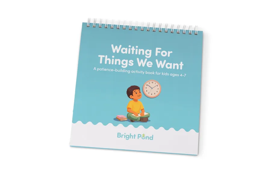 Cover of the Bright Pond children's activity book Waiting For Things We Want, product photography