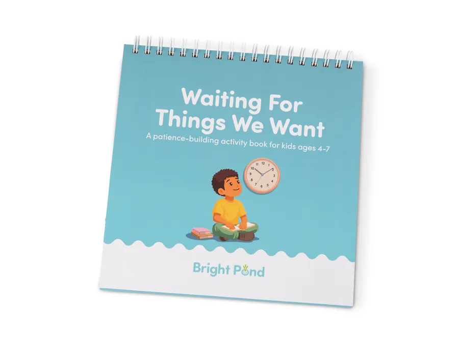 Cover of the Bright Pond children's activity book Waiting For Things We Want, product photography