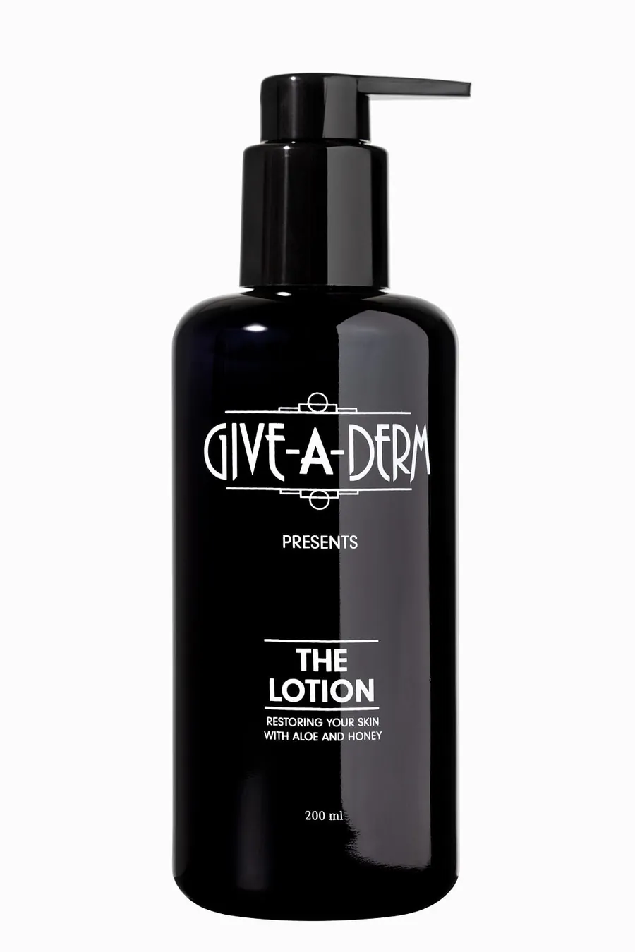Give-A-Derm lotion bottle on a white background, product photography